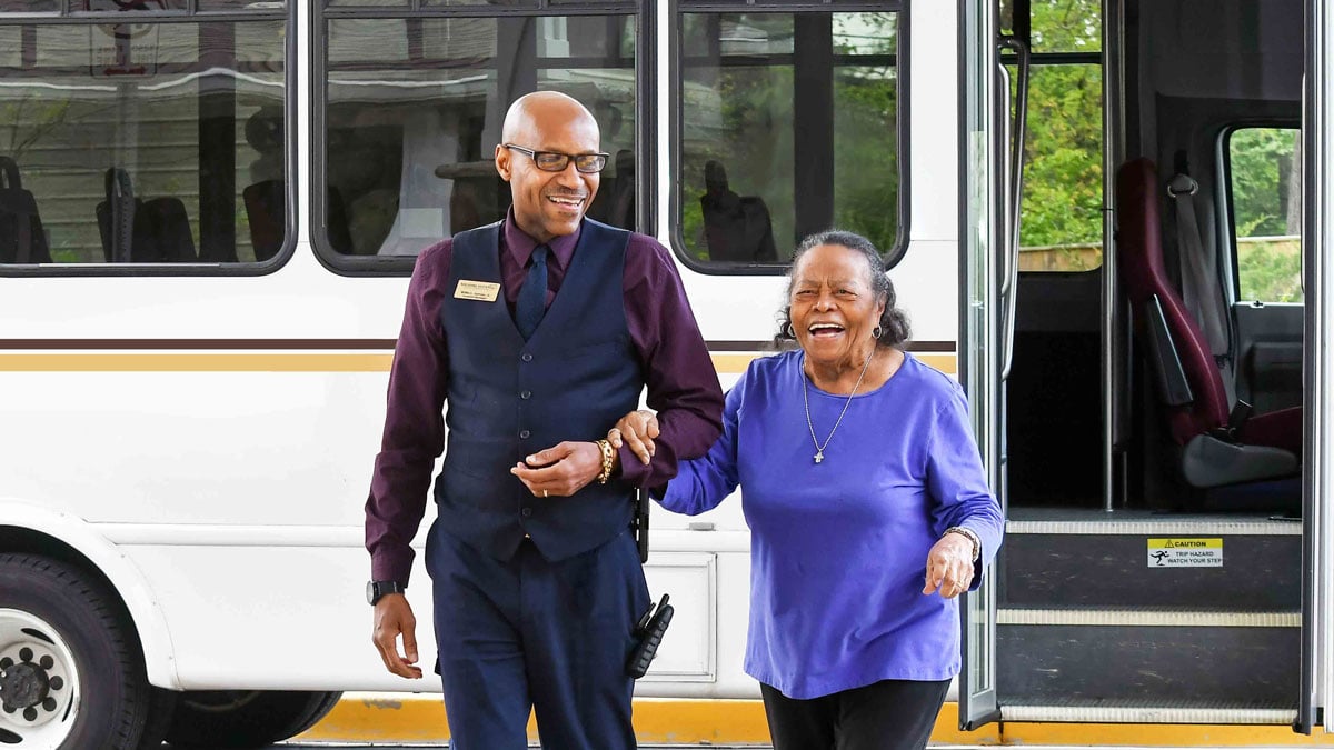 The Colonial Harbor community bus providing resident transportation