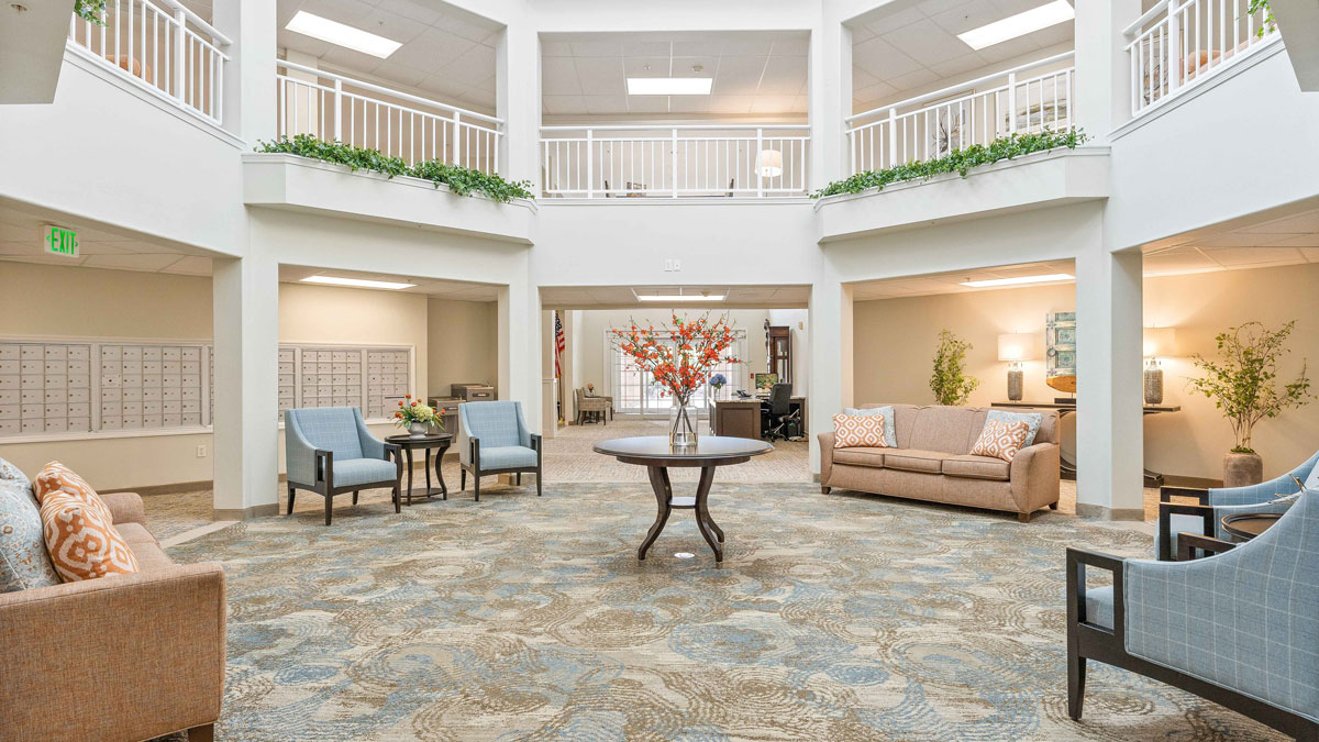The atrium at Colonial Harbor